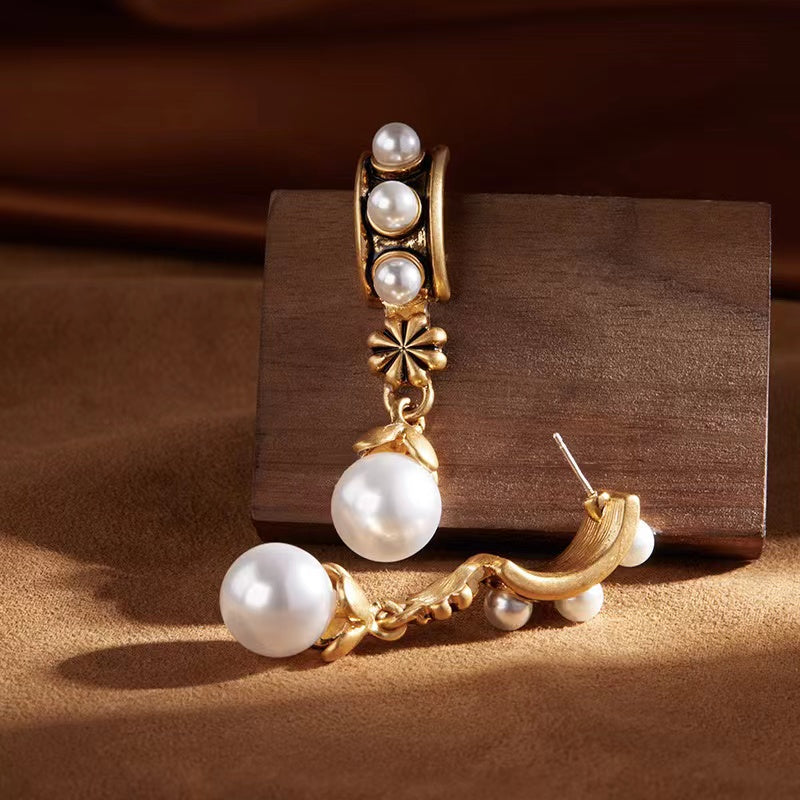 14K Gold-Plated Old Money Vibe Pearl Earrings for Women in Brass