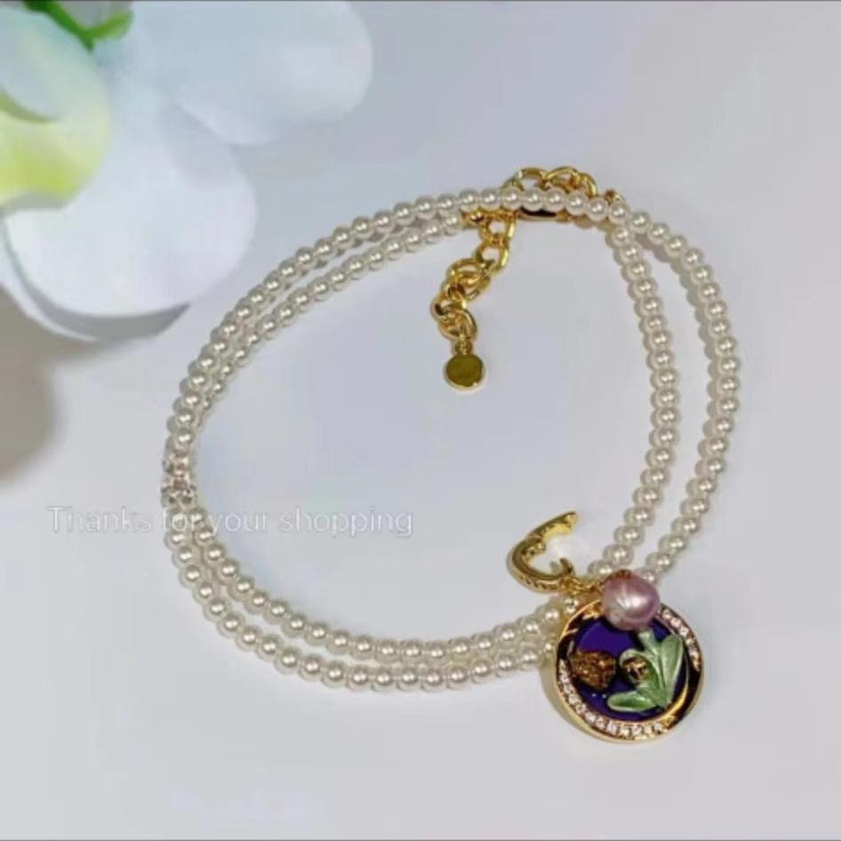 Oil Paiting Freshwater Pearl(4mm) Necklace (detachable and 2 wearing styles)