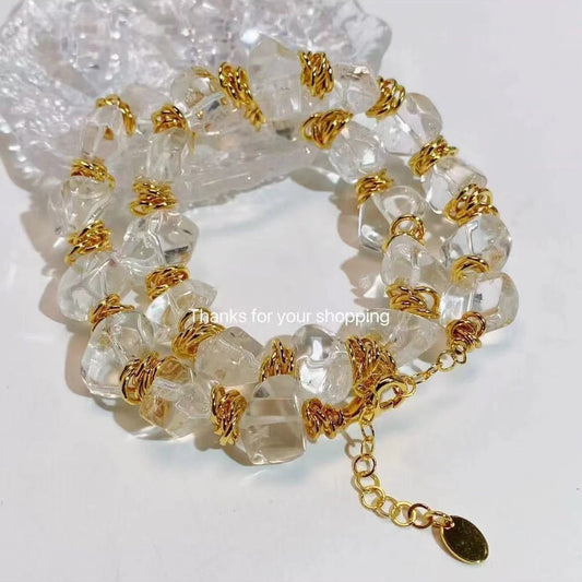 Niche Clear Quartz Crystal  and Gold Wire Wrapped Necklace and Bracelet