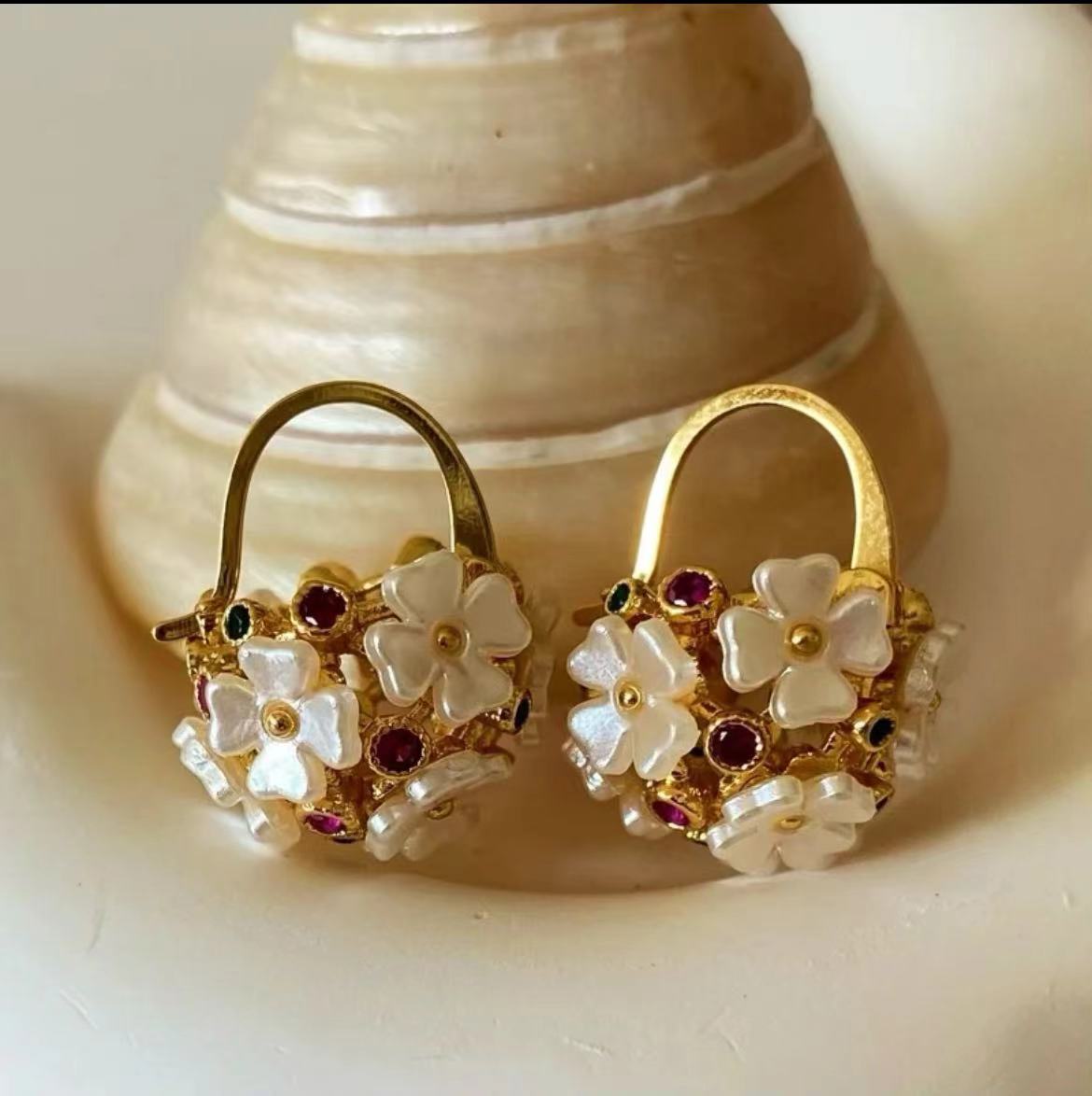 French Vintage Inspired Dopamine Sweet Floral Basket Earrings