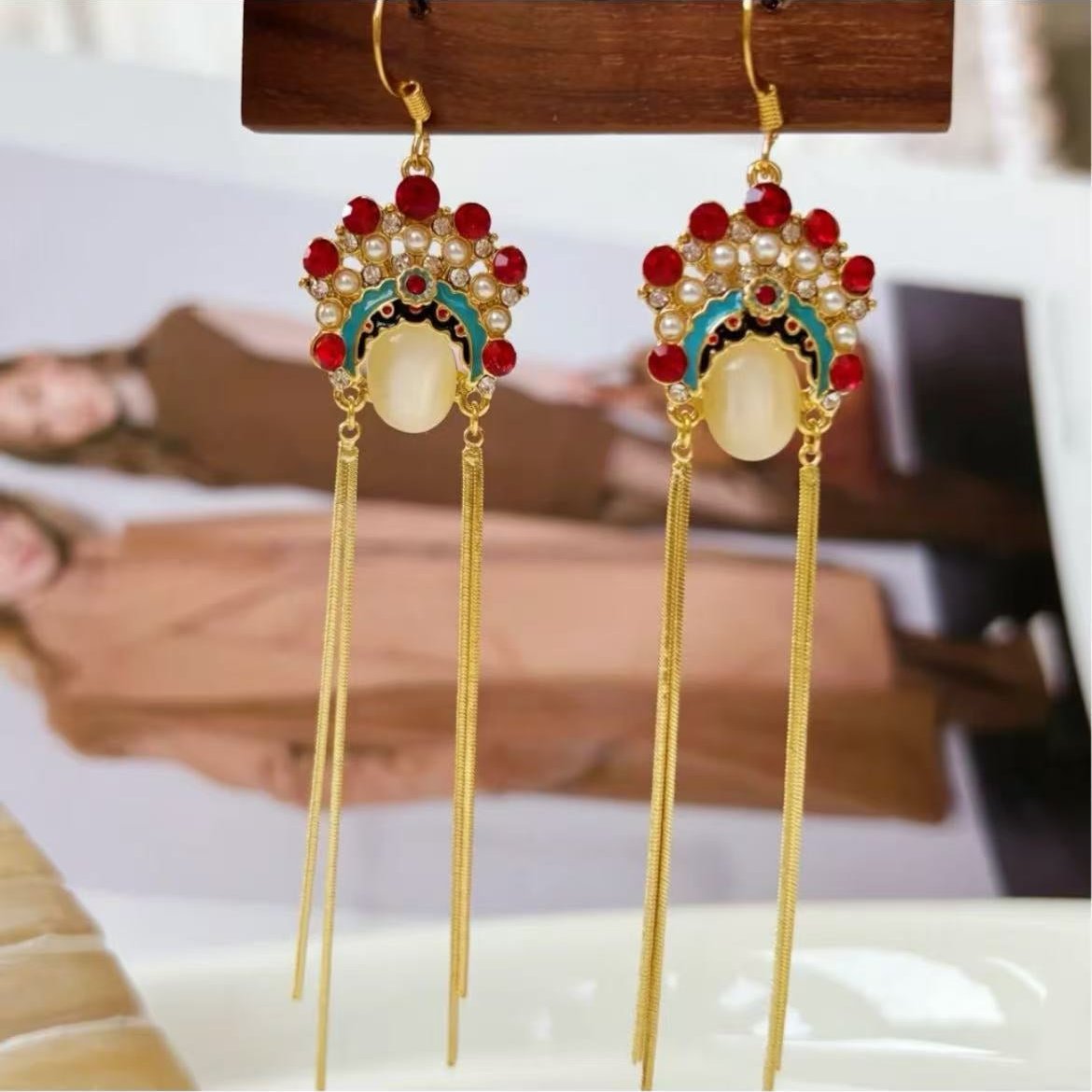 Ancient Inspired Opera Face Tassel Earrings