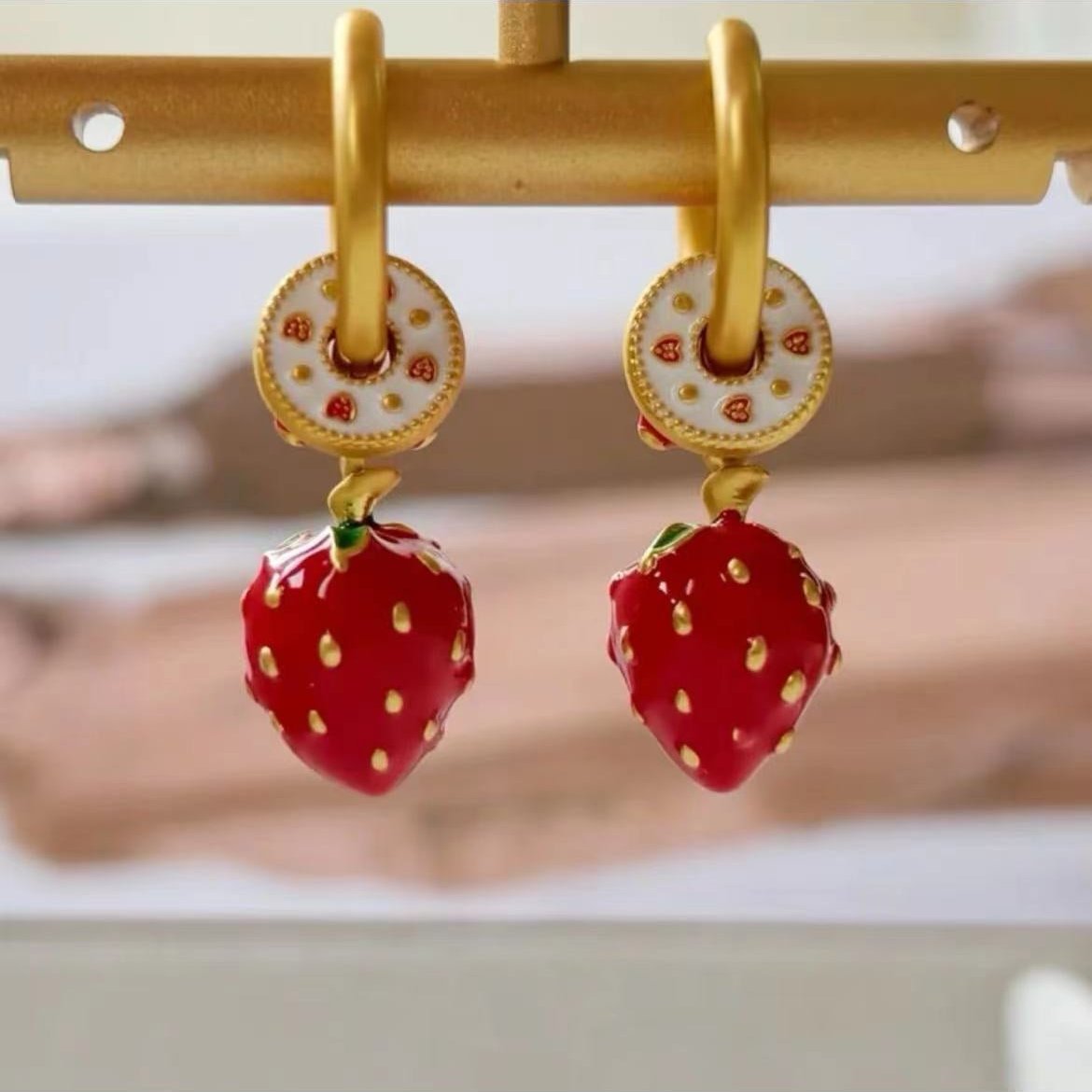 Handpainted Strawberry Earrings