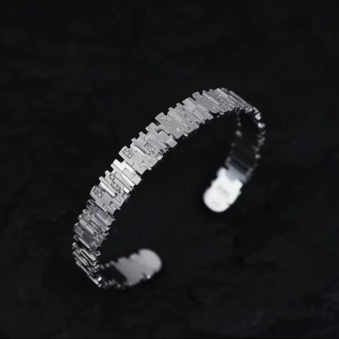 Irregular Zircon Sterling Silver Stitched Bracelet