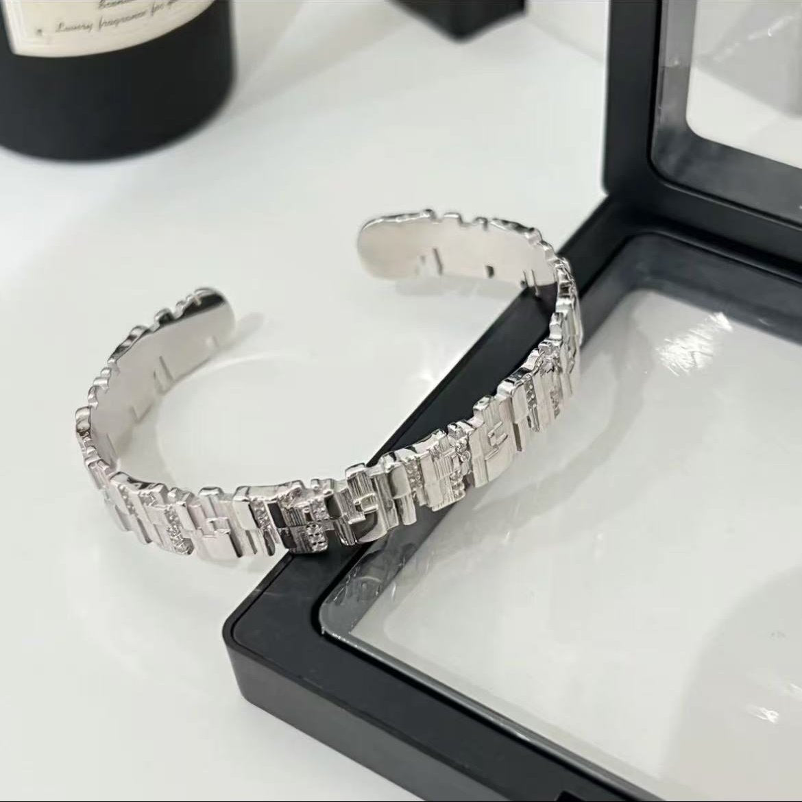 Irregular Zircon Sterling Silver Stitched Bracelet