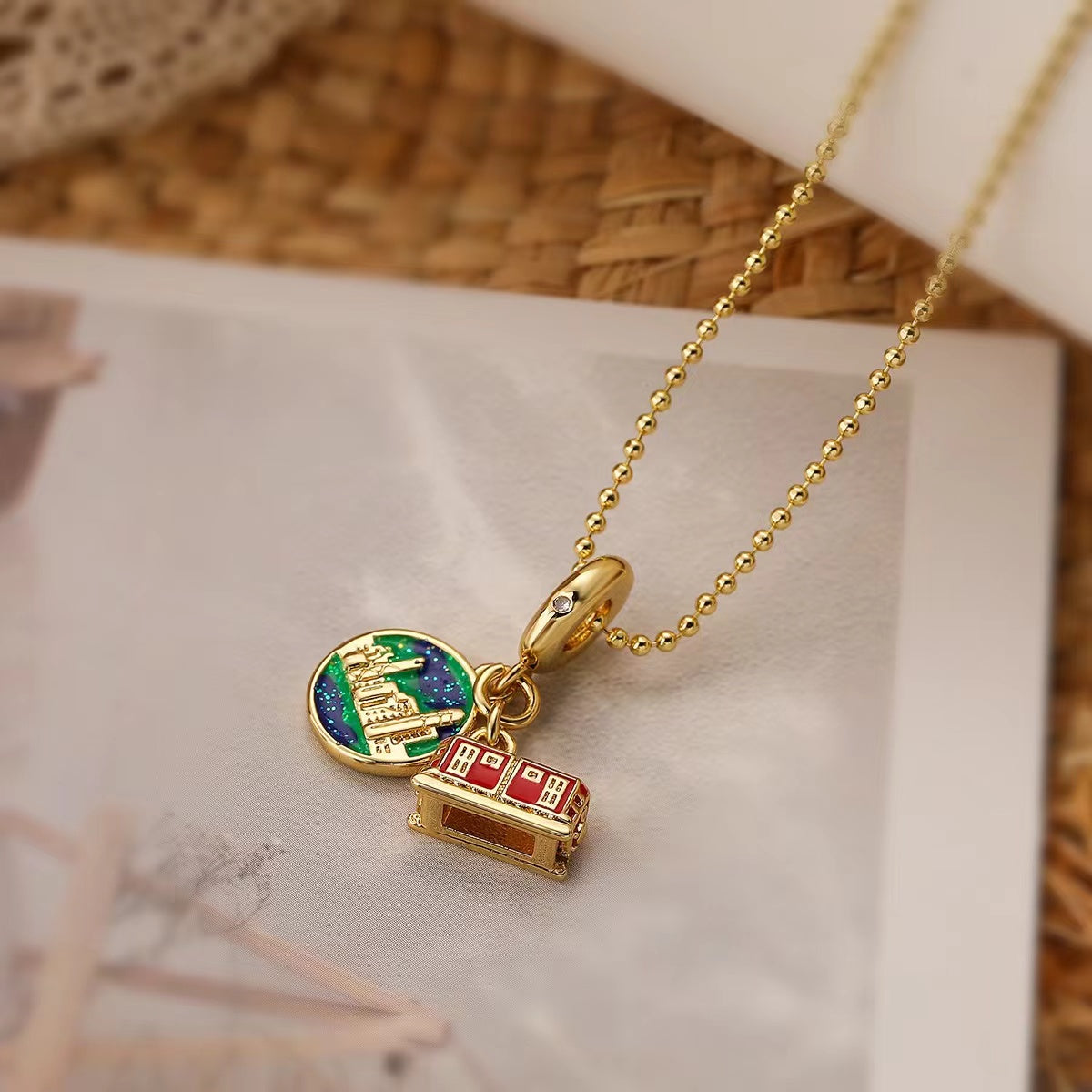 Travel Pendant  Necklace Jewelry Gifts-red house